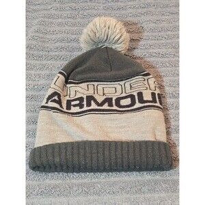 Under Armour Beanie Hat Snow Ski Winter Cap Green Black And Grey Pom Pom Skully